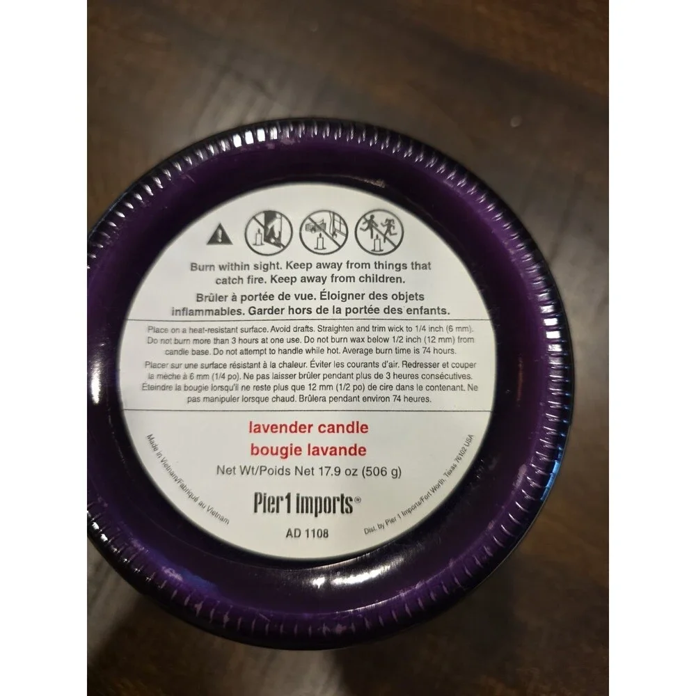 Pier 1 Imports Lavender Candle 2 Wick 17.9 oz Glass Jar